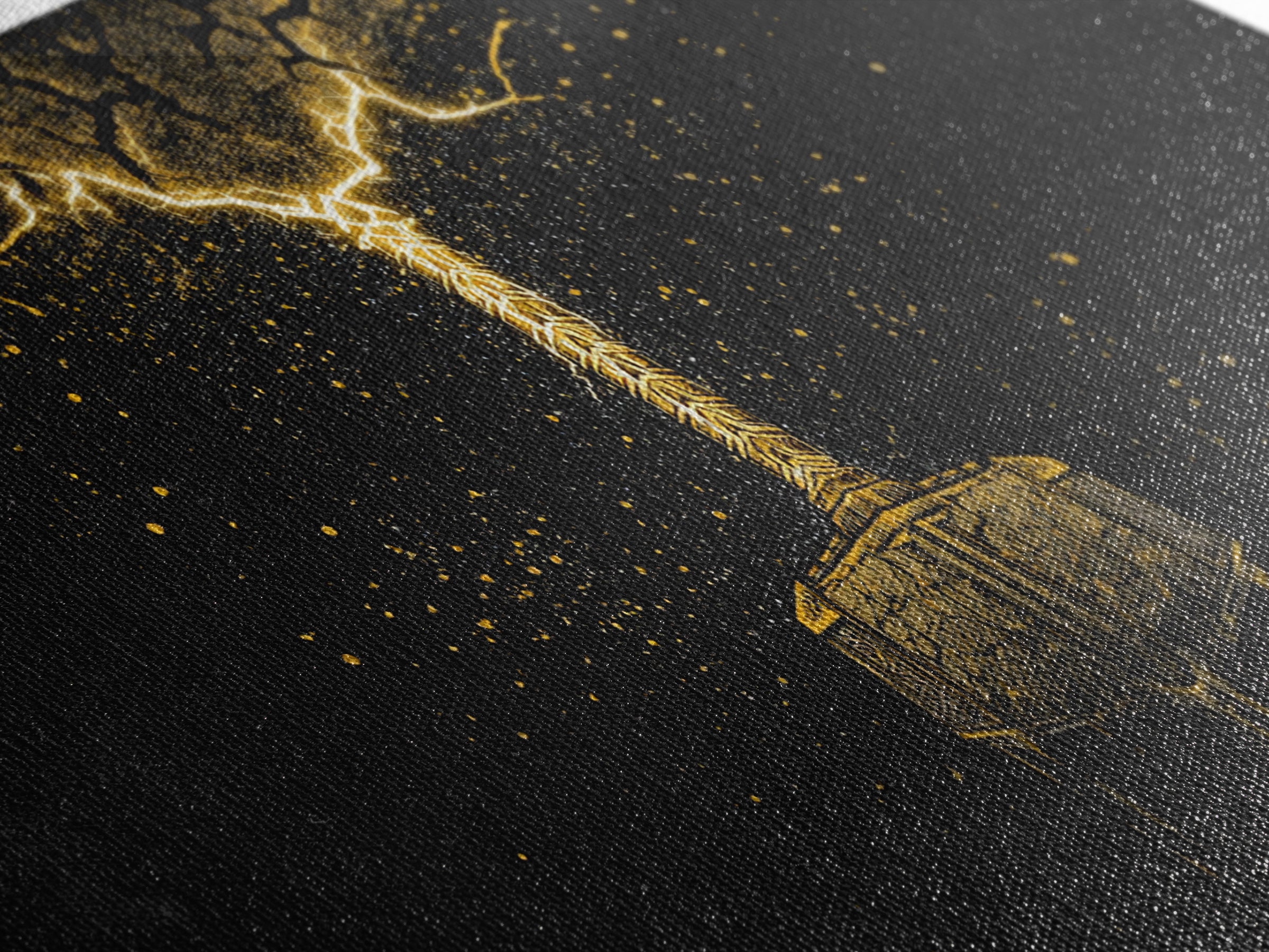 Thor’s Mjolnir Hammer Canvas Gold Art Canvas Art Nordic Wall Art Viking Decor Mythology Office Piece framed in premium natural wood