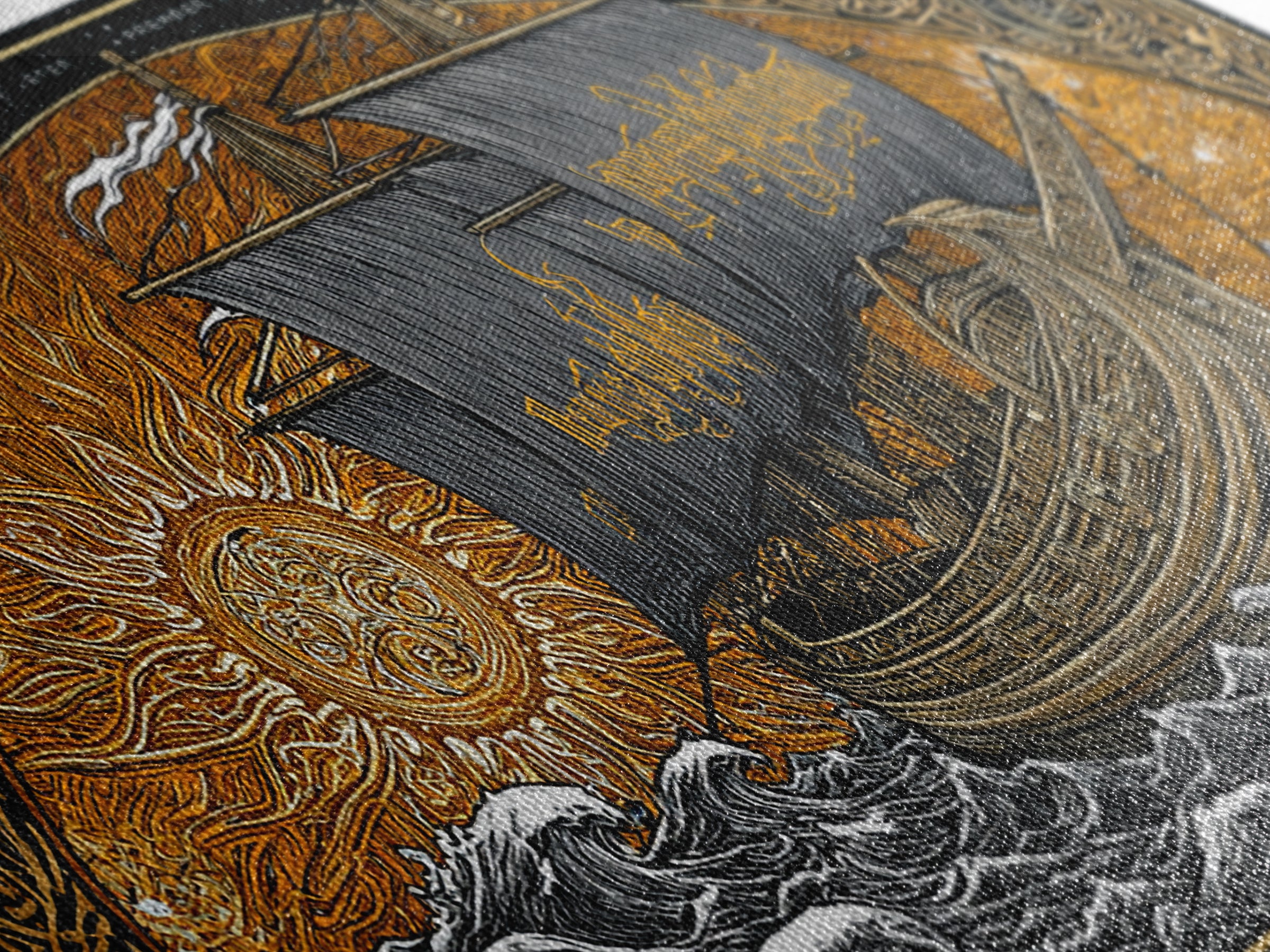 Viking Ship Naglfar Canvas Gold Art Canvas Art Nordic Longship Decor Norse Mythology Office Wall Art Man Cave framed in authentic wood