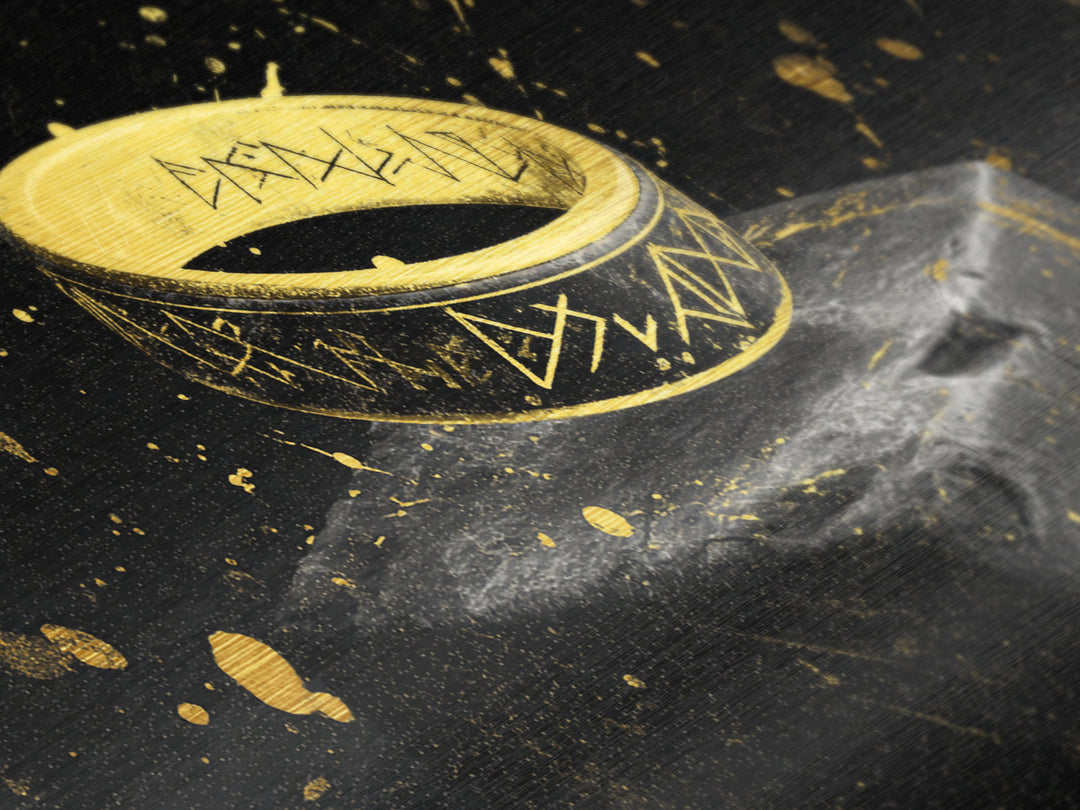Viking Rune Ring Metallic Gold Art Nordic Symbol Metal Art Norse Jewelry Wall Decor, Office Art or Dad Gift with real wood frame
