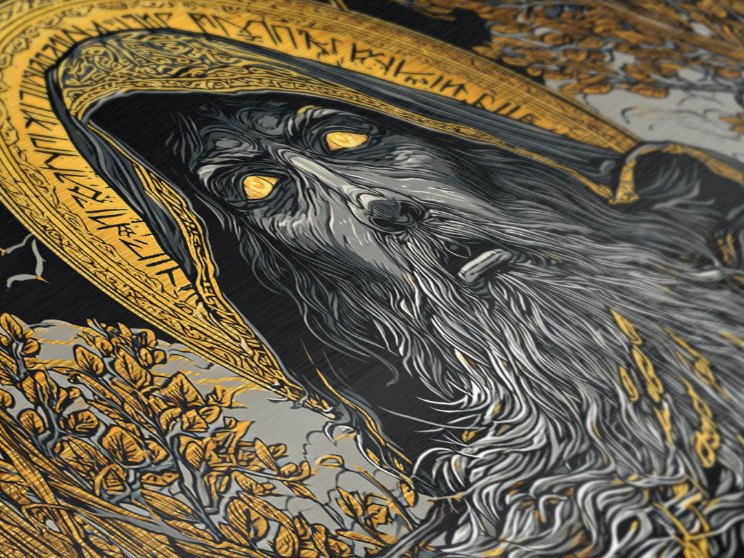 Ragnarok Battle Metallic Gold Art Viking Apocalypse Scene Metal Art, Norse Mythology Man Cave Art with sturdy real wood frame