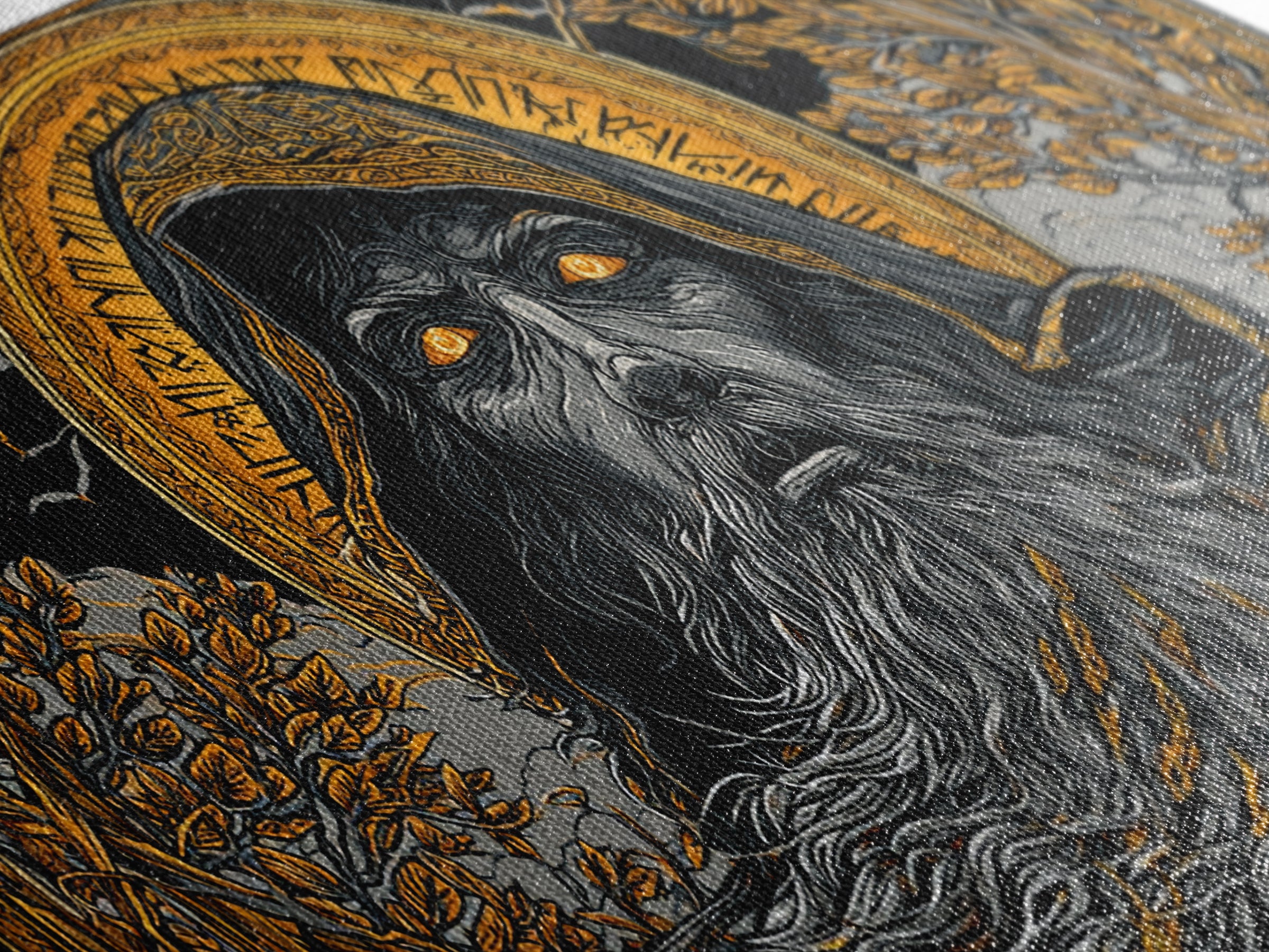 Ragnarok Battle Canvas Gold Art Viking Apocalypse Scene Canvas Art, Norse Mythology Man Cave Art with sturdy real wood frame