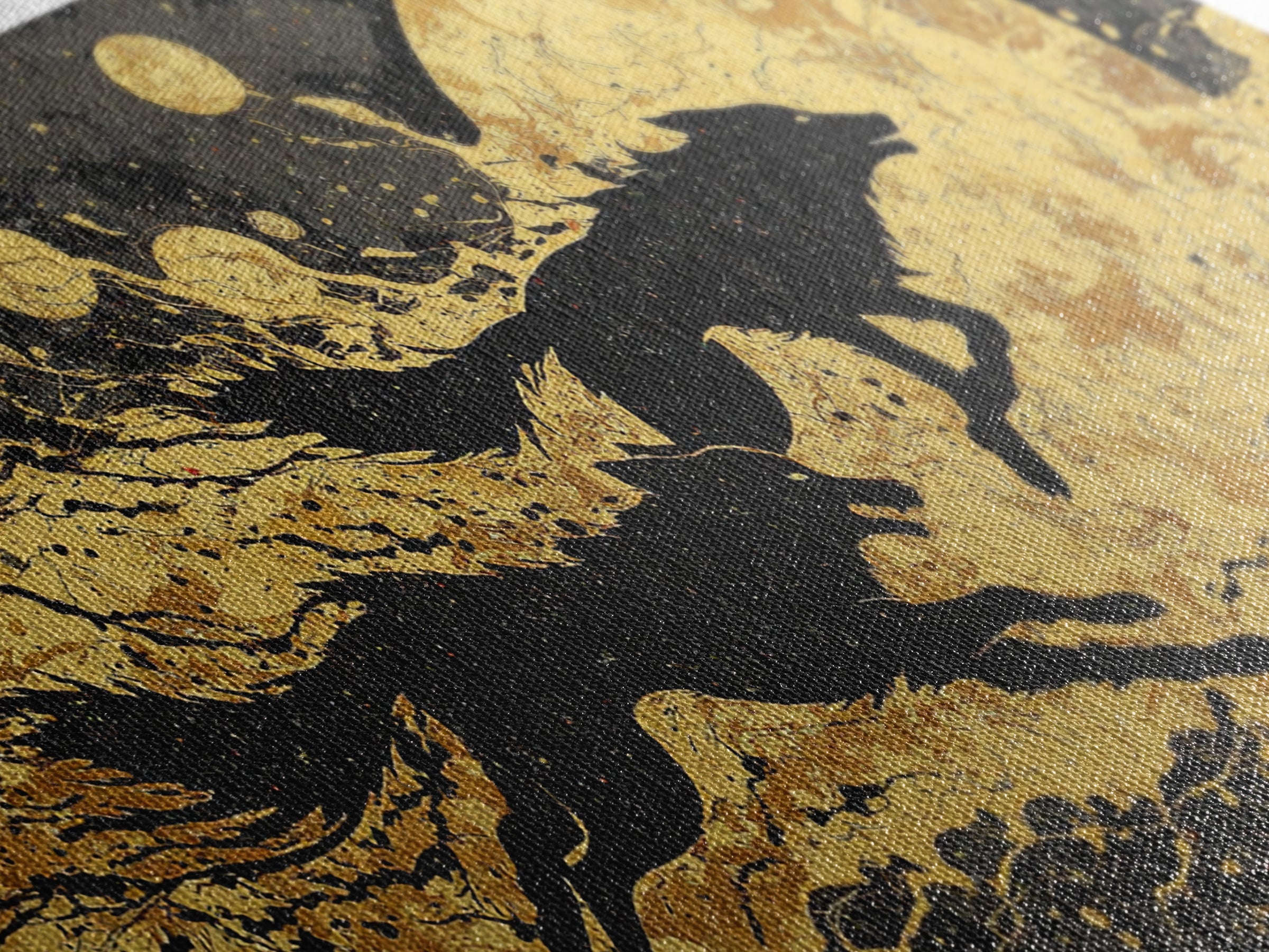Fenrir Wolf Canvas Gold Art Norse Mythology Canvas Art, Viking Beast of Ragnarok Wall Decor for Office or Man Cave in wood frame