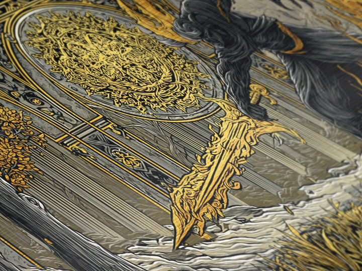 Surtur Norse Fire Giant Metal Art, Nordic Mythology Metallic Gold Art for Office Wall or Man Cave, framed in real wood, bold Dad Gift