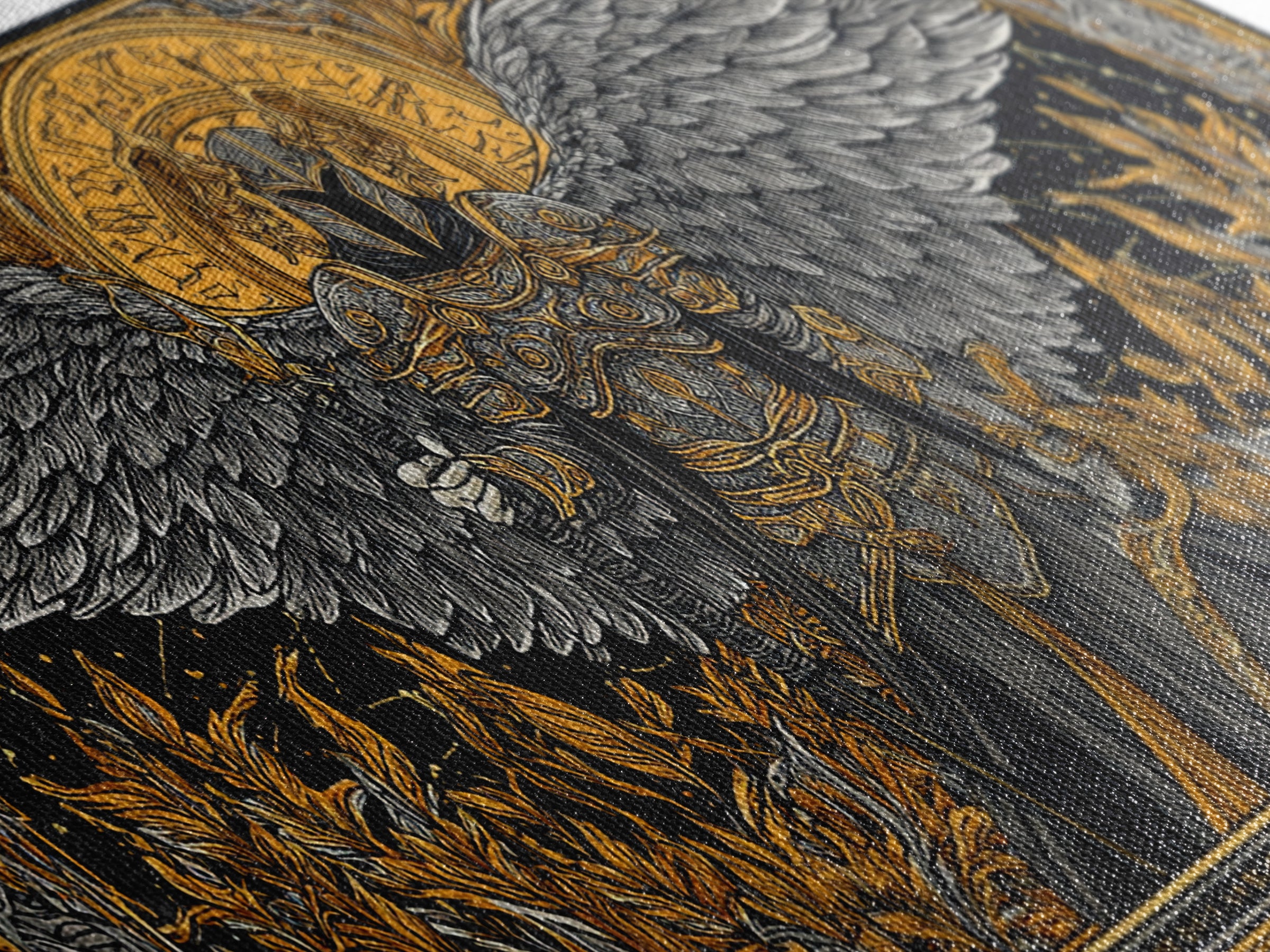Winged Valkyrie Warrior Canvas Art, Canvas Gold Art Norse Decor, Nordic Mythology Office Art for Men, framed with real wood detail