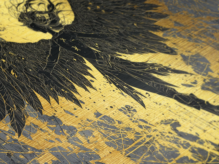 Valkyrie Metallic Gold Art Nordic Metal Art with Real Wood Frame, Norse Mythology Warrior Wall Decor for Office or Man Cave
