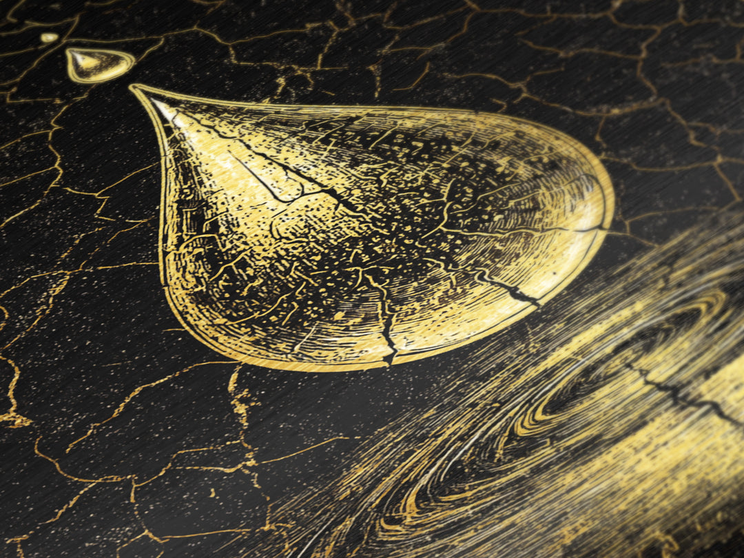 Metallic Gold Art Metal Art Norse Water Drop Symbol Nordic Mythology Office Wall Art for Men framed with real wood