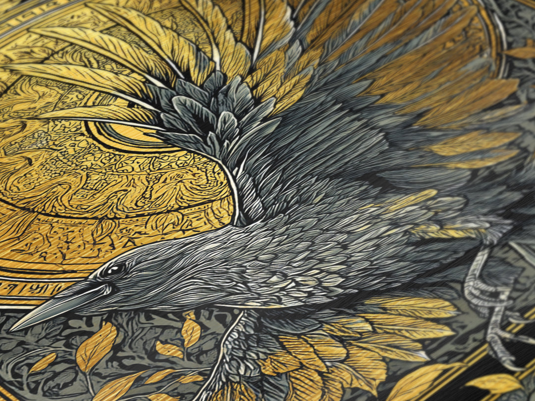 Muninn Raven Metallic Gold Art Metal Art Norse Mythology Nordic Wall Hanging Man Cave Office Decor in real wood frame
