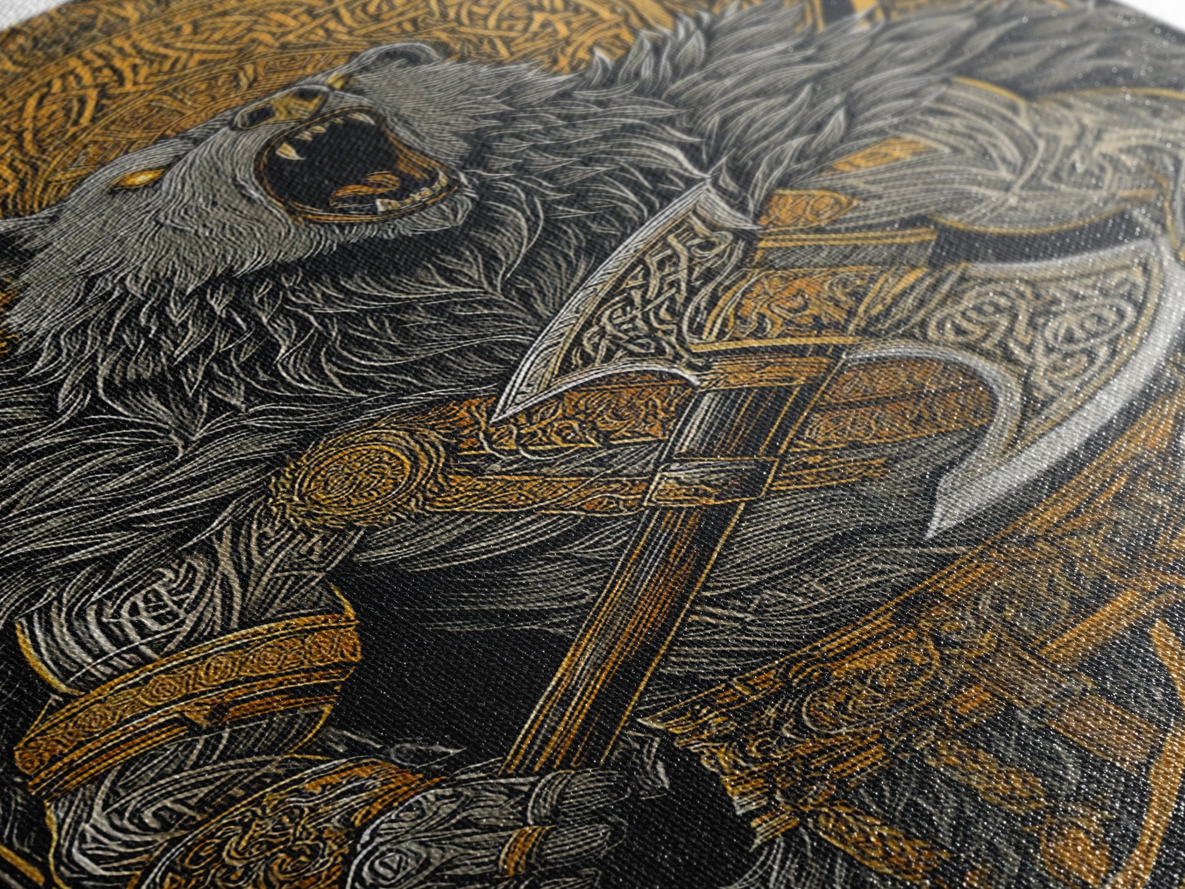 Nordic Bear Warrior Canvas Gold Art Canvas Art | Viking Mythology Wall Decor for Office or Man Cave | Framed in Natural Wood