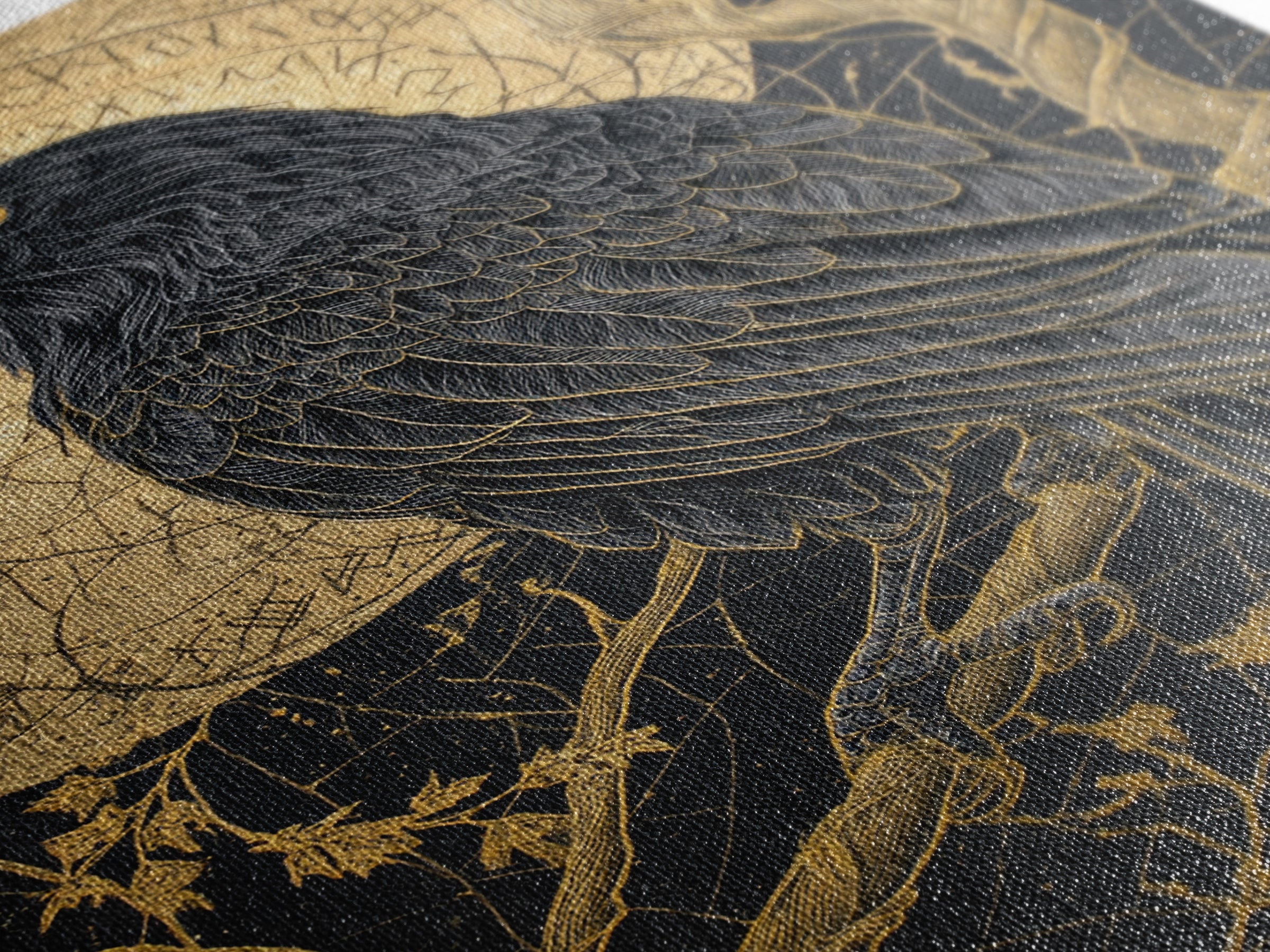 Odin’s Raven Canvas Gold Art Canvas Art | Norse Mythology Bird Symbol Wall Decor for Office or Dad Gift | Set in Real Wood Frame