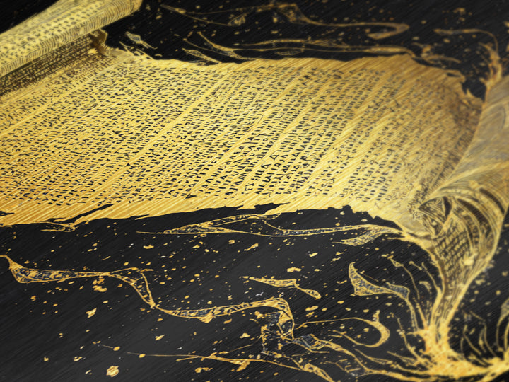 Runestone Scroll Metallic Gold Art Metal Art | Nordic Mythology Rune Wall Art Viking Pagan Decor | Natural Wood Frame Man Cave Art