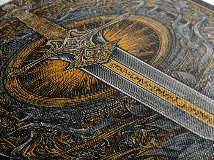 Sword of Asgard Canvas Gold Art Canvas Art | Norse Mythology Warrior Weapon Wall Decor for Dad Gift | Framed with Real Wood