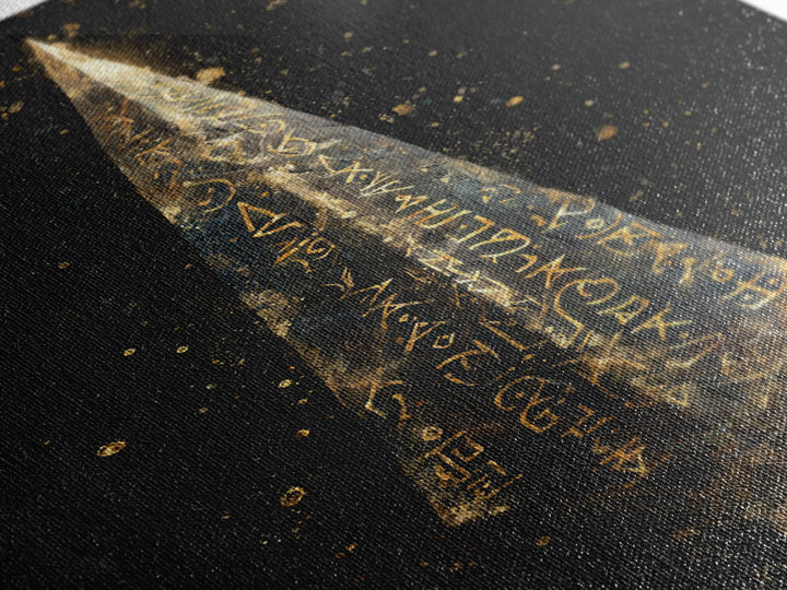 Viking Rune Spear Canvas Gold Art Canvas Art | Nordic Mythology Wall Decor for Office or Man Cave | Framed in Real Wood