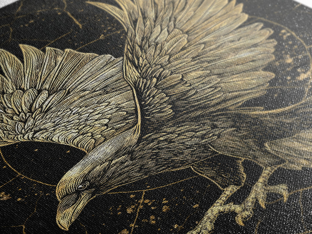 Odin’s Raven Canvas Gold Art Canvas Art | Viking Mythology Wall Decor for Office or Dad Gift | Framed with Solid Wood