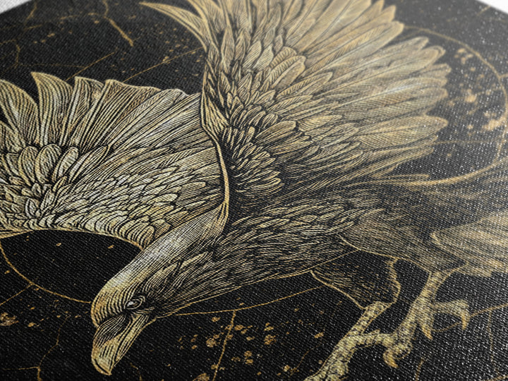 Odin’s Raven Canvas Gold Art Canvas Art | Viking Mythology Wall Decor for Office or Dad Gift | Framed with Solid Wood
