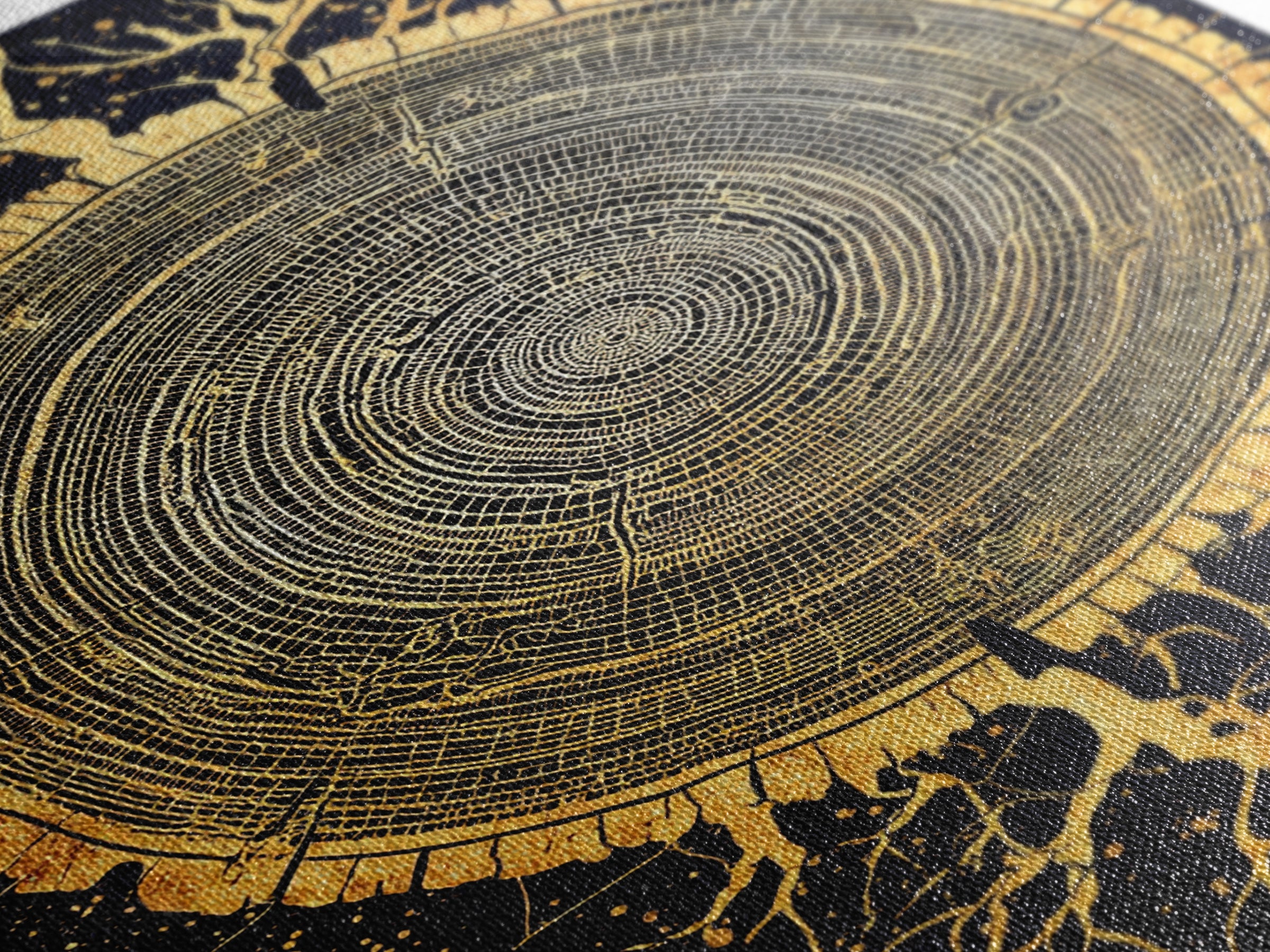 Canvas Gold Art of Yggdrasil Inspired Tree Rings, Norse Mythology Canvas Art for Dad Gift or Study, handcrafted real wood frame