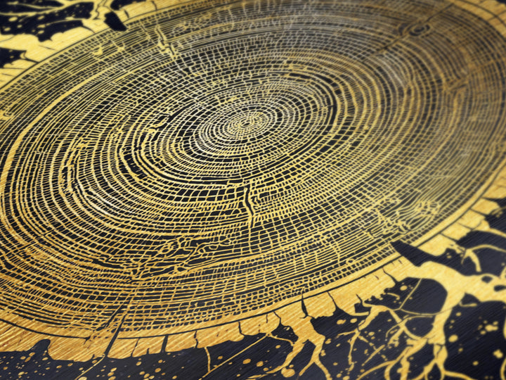 Metallic Gold Art of Yggdrasil Inspired Tree Rings, Norse Mythology Metal Art for Dad Gift or Study, handcrafted real wood frame