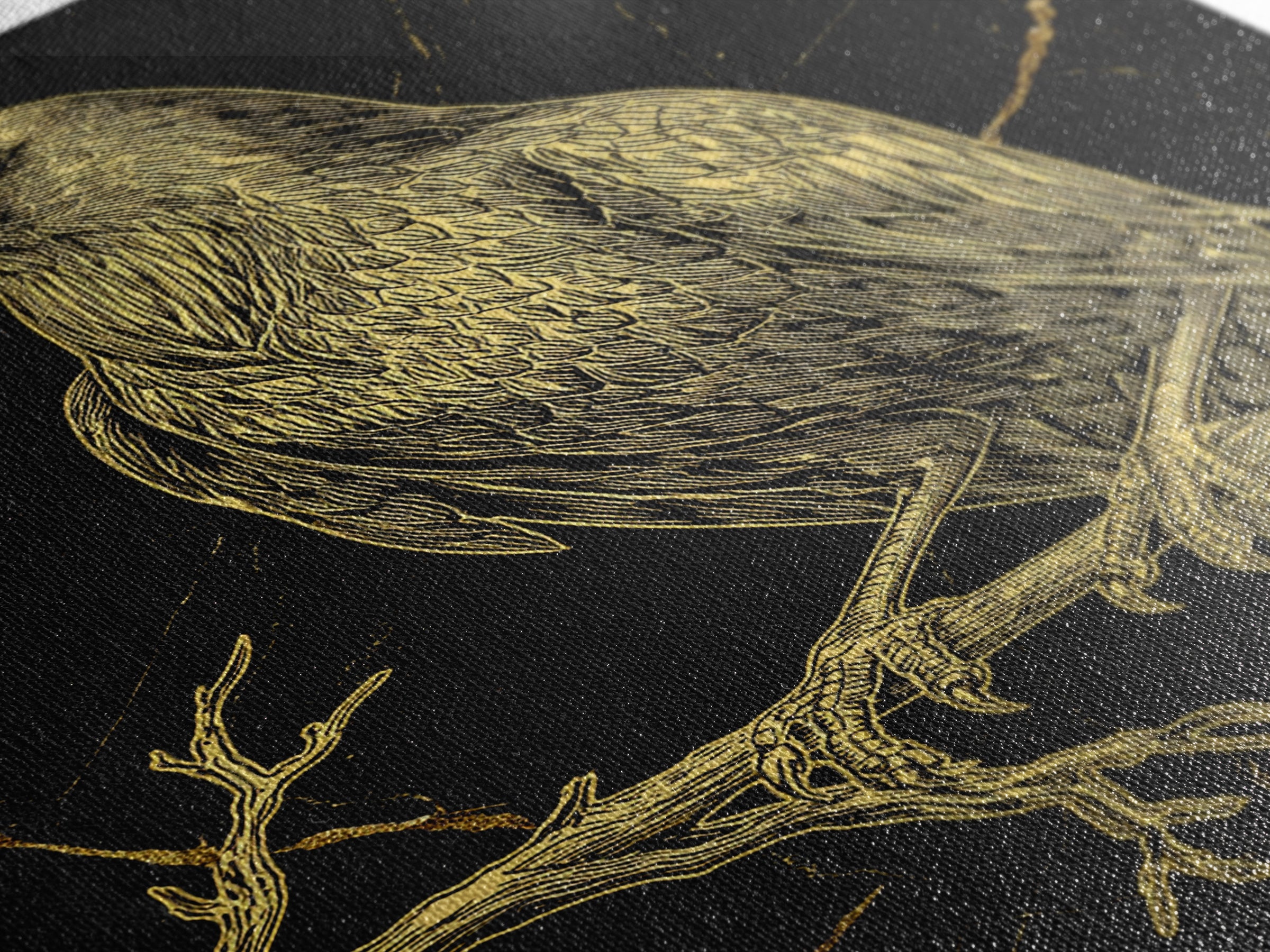 Raven Canvas Gold Art Wall Decor, Huginn and Muninn Inspired Norse Mythology Canvas Art for Office or Man Cave, in real wood frame