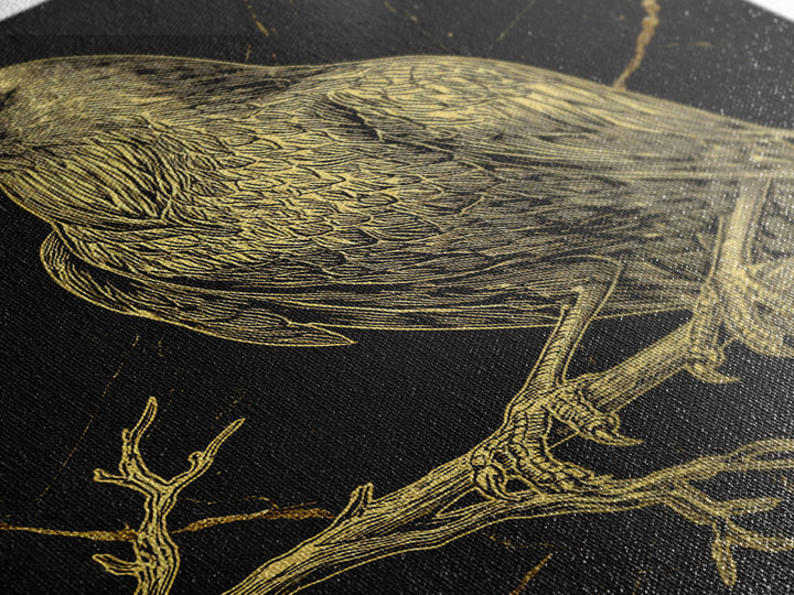 Raven Canvas Gold Art Wall Decor, Huginn and Muninn Inspired Norse Mythology Canvas Art for Office or Man Cave, in real wood frame