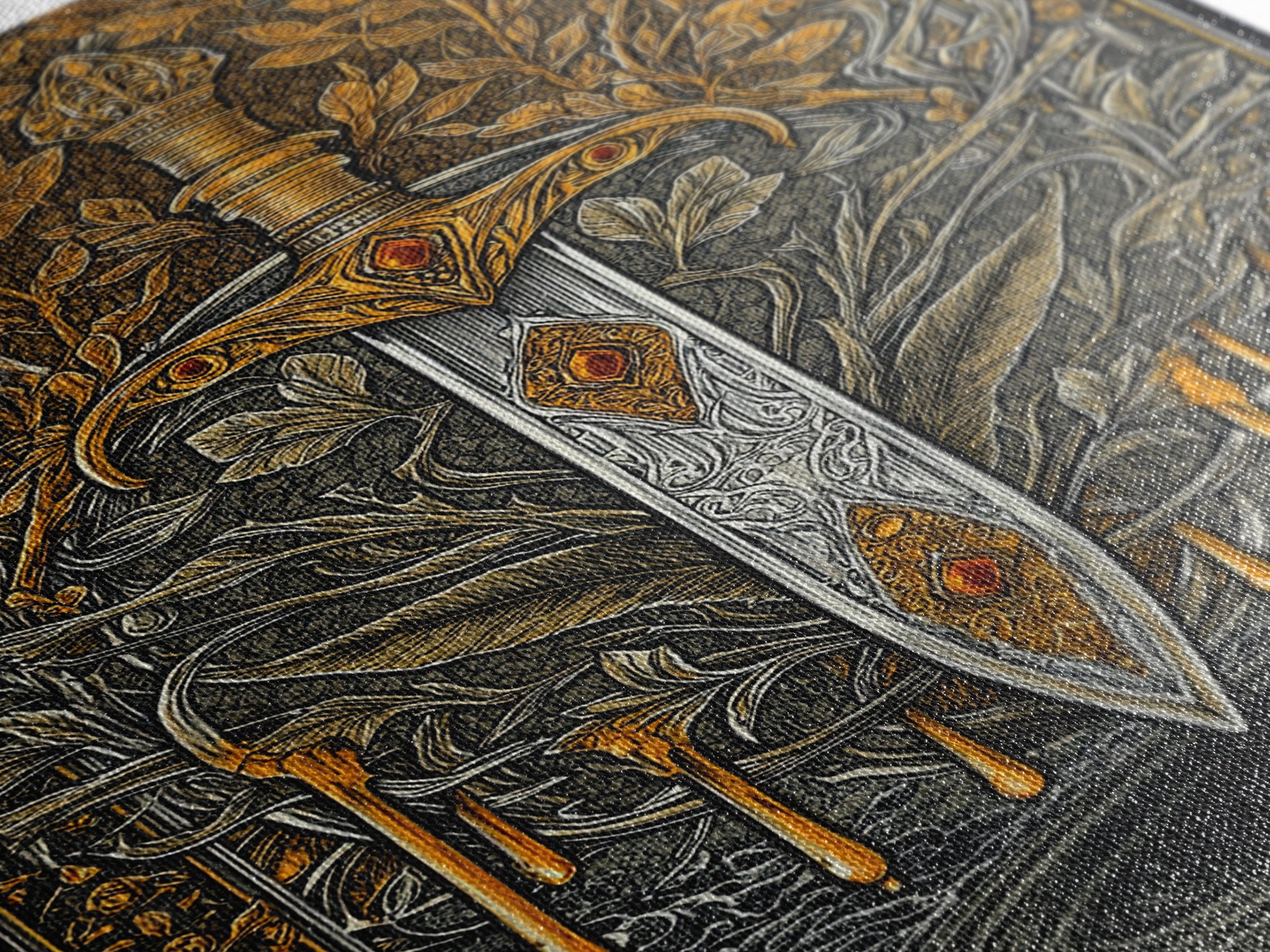 Golden Rune Sword Canvas Gold Art Canvas Art | Viking Mythology Weapon Wall Decor for Dad Gift | Office or Man Cave in Real Wood Frame