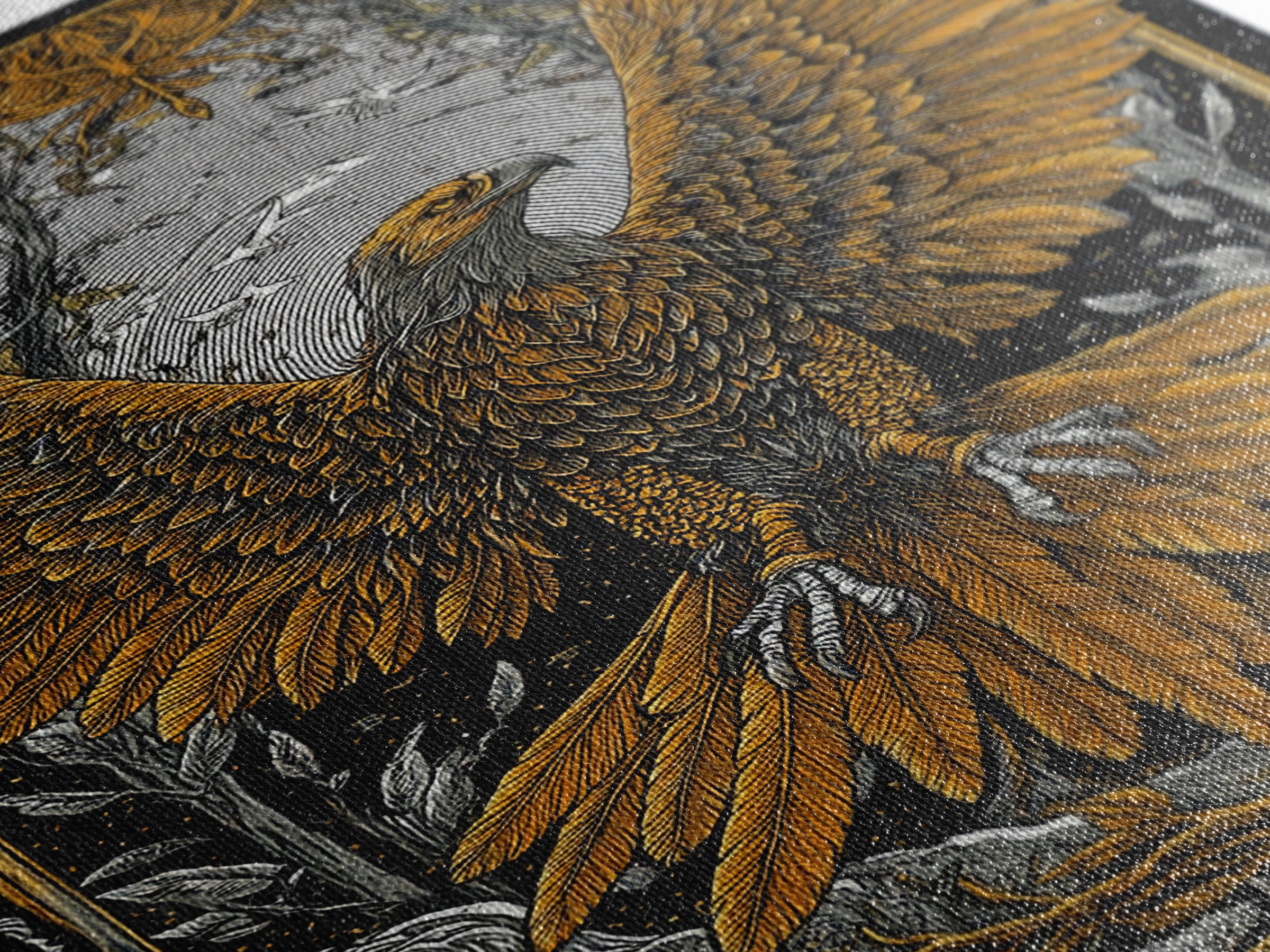 Nordic Eagle Canvas Gold Art Canvas Art Wall Decor for Office or Man Cave, Viking Inspired Artwork in Natural Wood Frame