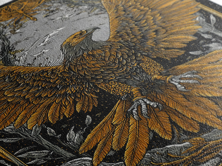 Nordic Eagle Canvas Gold Art Canvas Art Wall Decor for Office or Man Cave, Viking Inspired Artwork in Natural Wood Frame