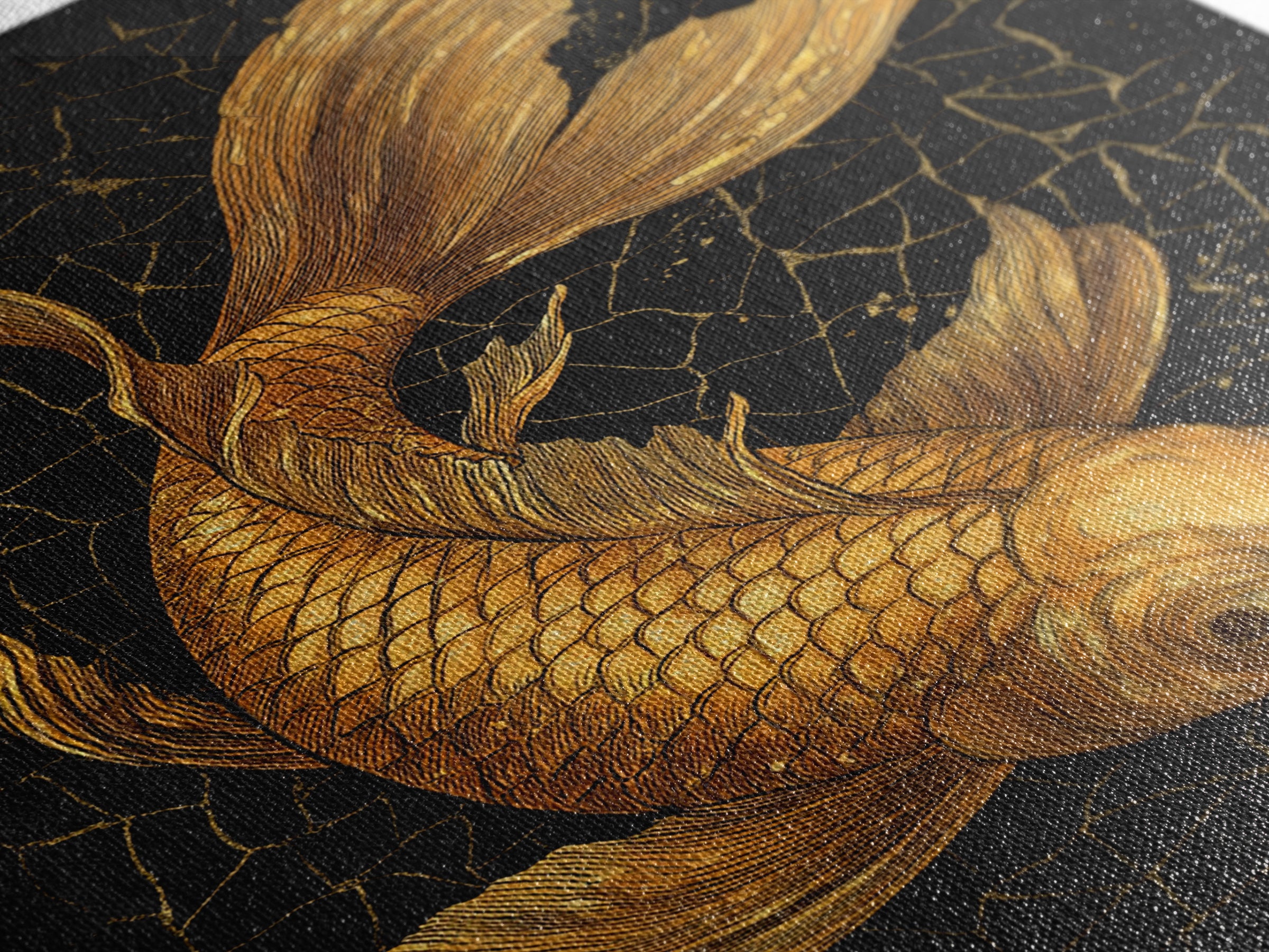 Nordic Mythology Canvas Gold Art Canvas Art Koi Fish Wall Decor, Viking Inspired Gift for Men, Framed in Real Wood