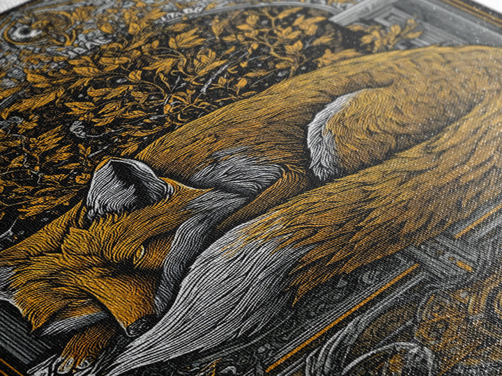 Viking Fox Canvas Gold Art Canvas Art Wall Decor, Nordic Mythology Inspired Animal Artwork for Office or Man Cave, Wood Frame