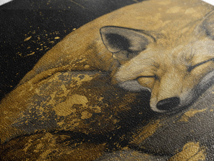 Canvas Art Nordic Fox Canvas Gold Art Wall Hanging, Viking Mythology Decor Gift for Dad or Husband, Framed in Real Wood