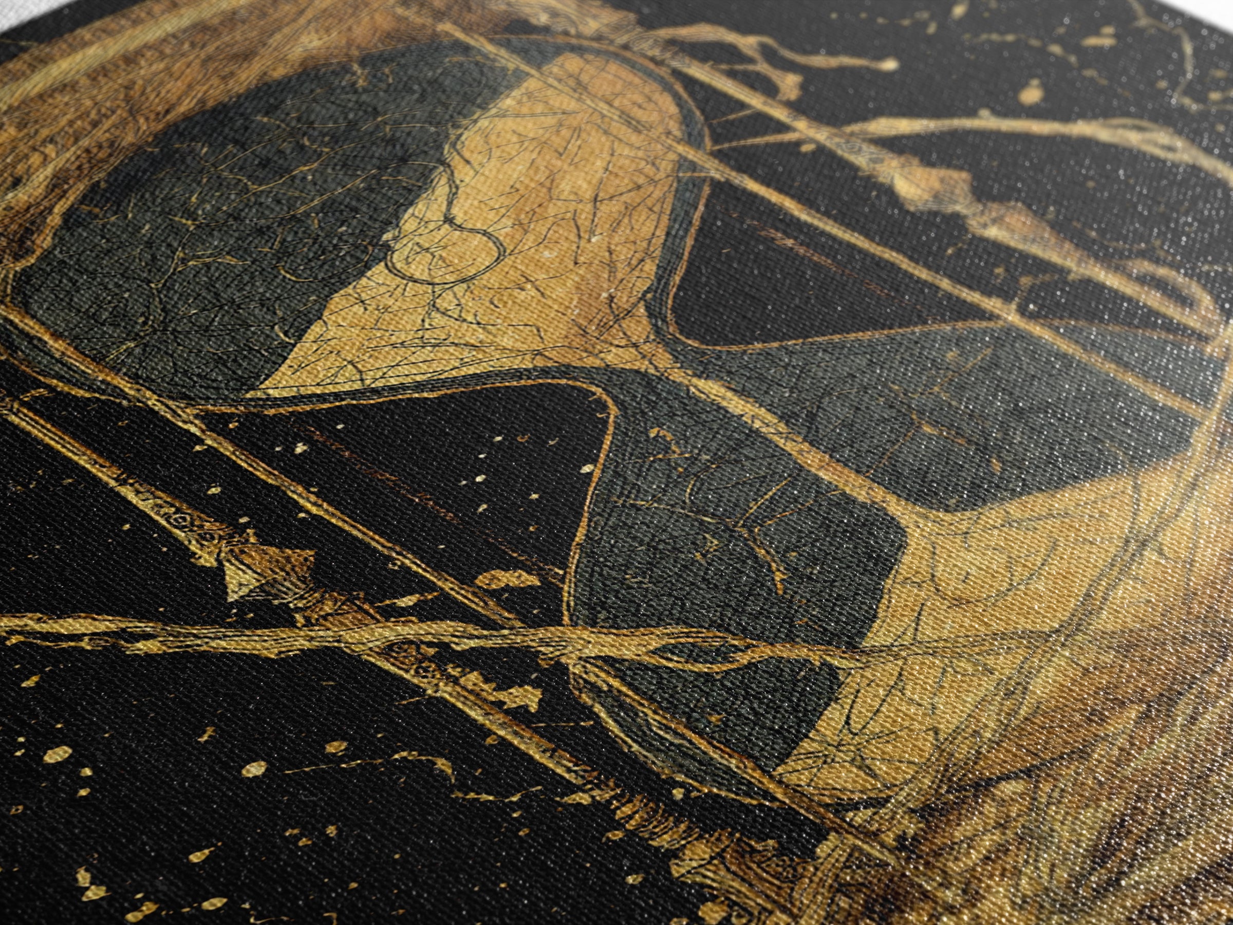 Nordic Hourglass Canvas Gold Art Canvas Art Wall Decor, Viking Myth Time Symbol Artwork for Office or Man Cave, Wood Framed