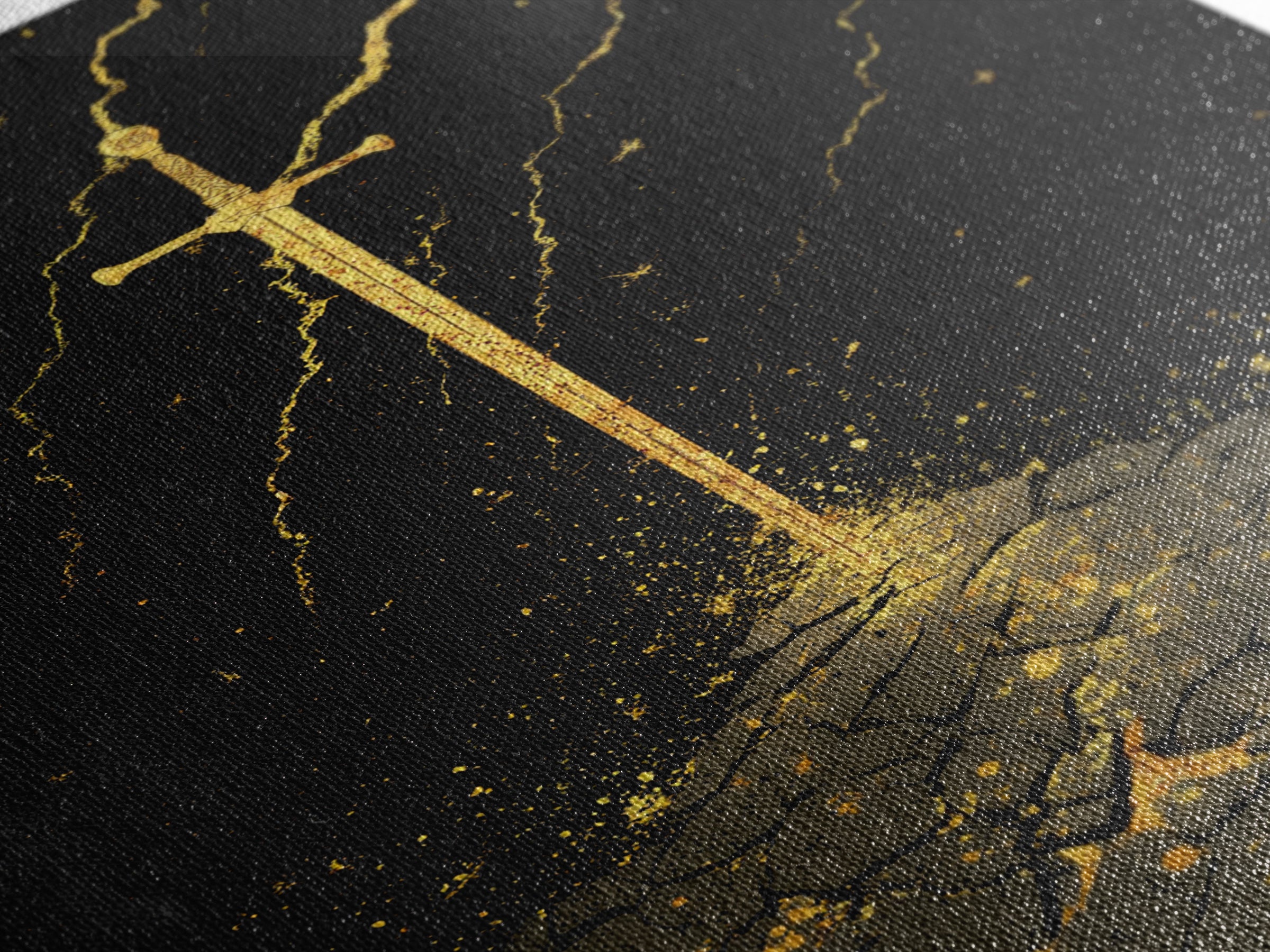 Odin’s Throne Canvas Gold Art, Viking Wolves and Norse Mythology Canvas Art for Man Cave or Office Wall, with Real Wood Frame