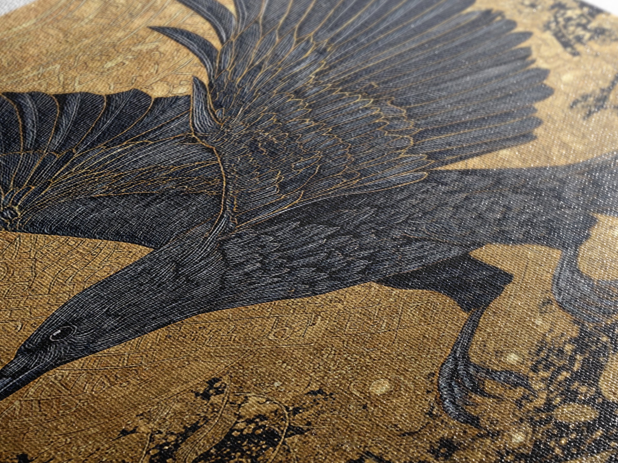 Raven of Odin Canvas Gold Art Canvas Art | Norse Mythology Wall Decor | Viking Symbol Office Art Dad Gift | Natural Wood Frame
