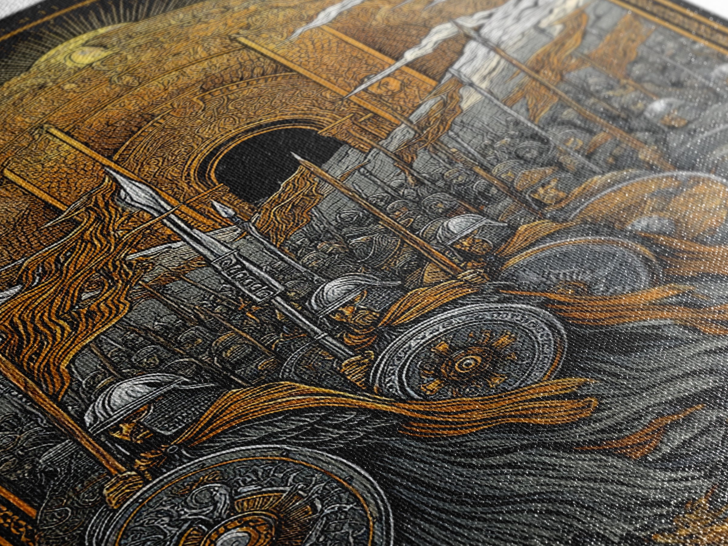 Asgardian Army Canvas Gold Art Canvas Art | Norse Mythology Wall Decor with Viking Soldiers | Office or Dad Gift in Wood Frame