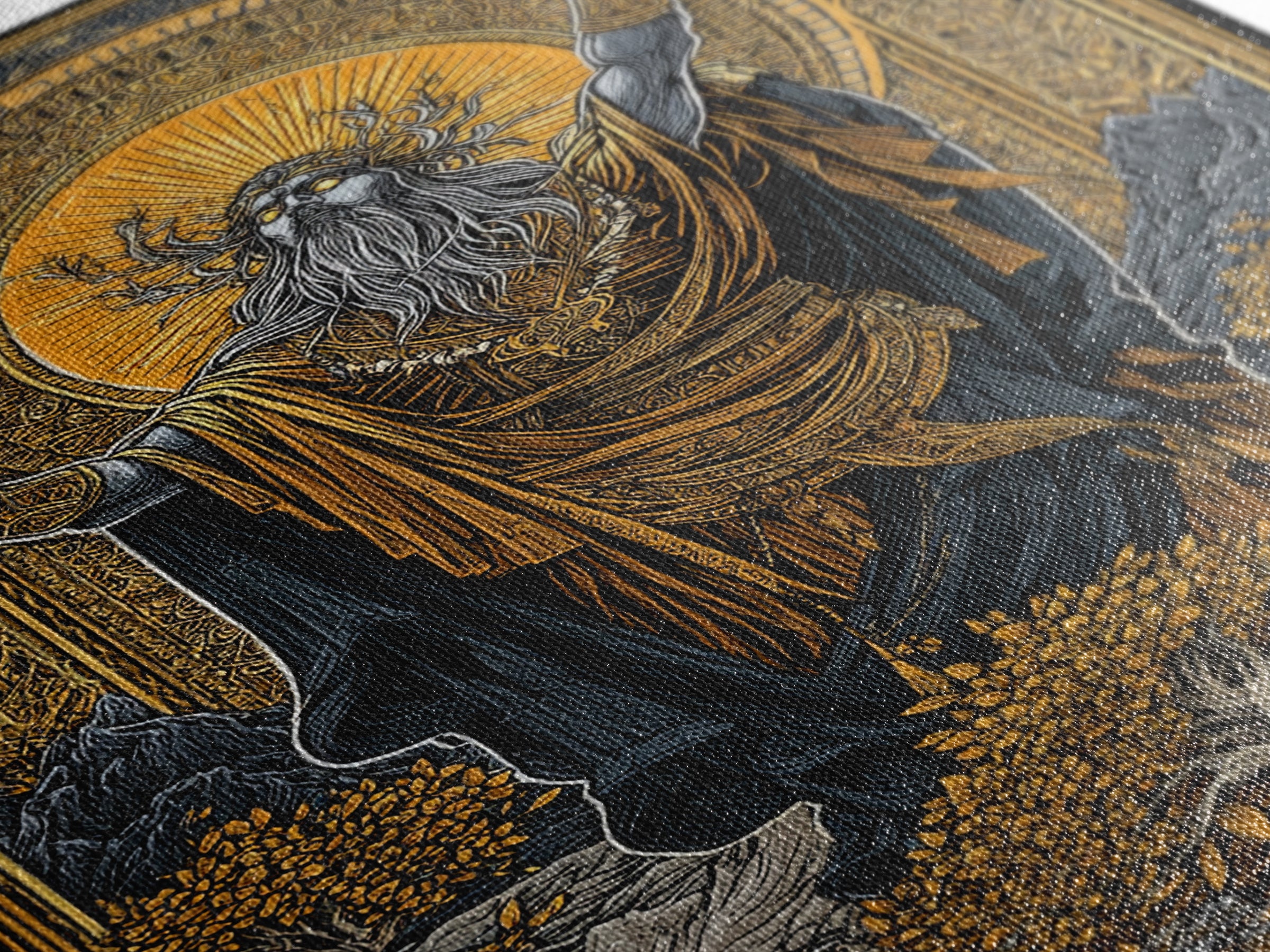 Norse God Canvas Gold Art Canvas Art – Odin Inspired Mythology Wall Decor for Office, Man Cave, or Dad Gift, real wood frame