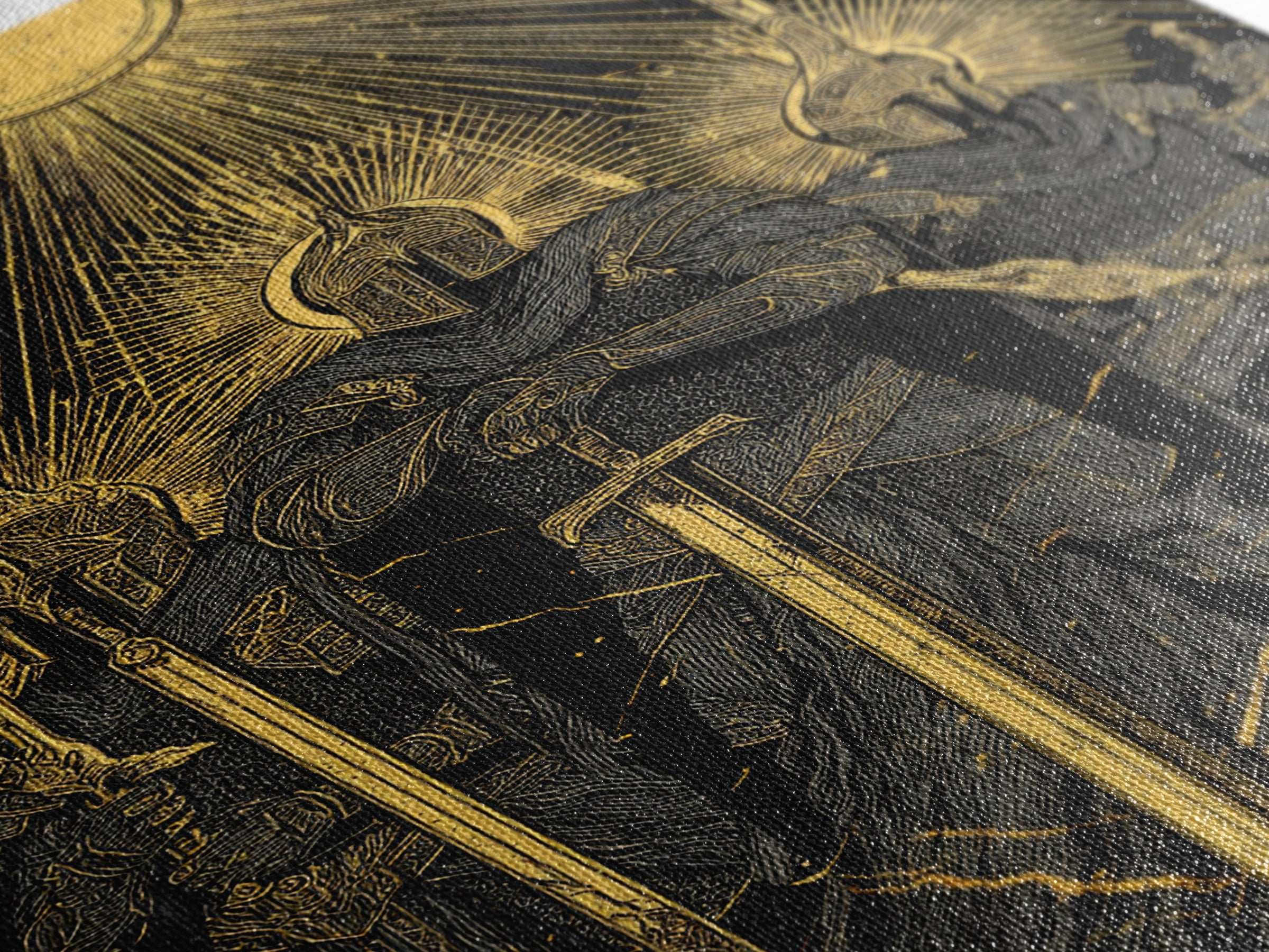 Einherjar Warriors Canvas Gold Art Canvas Art – Norse Afterlife Battle Viking Wall Decor for Dad Gift, Man Cave or Office, wood framed