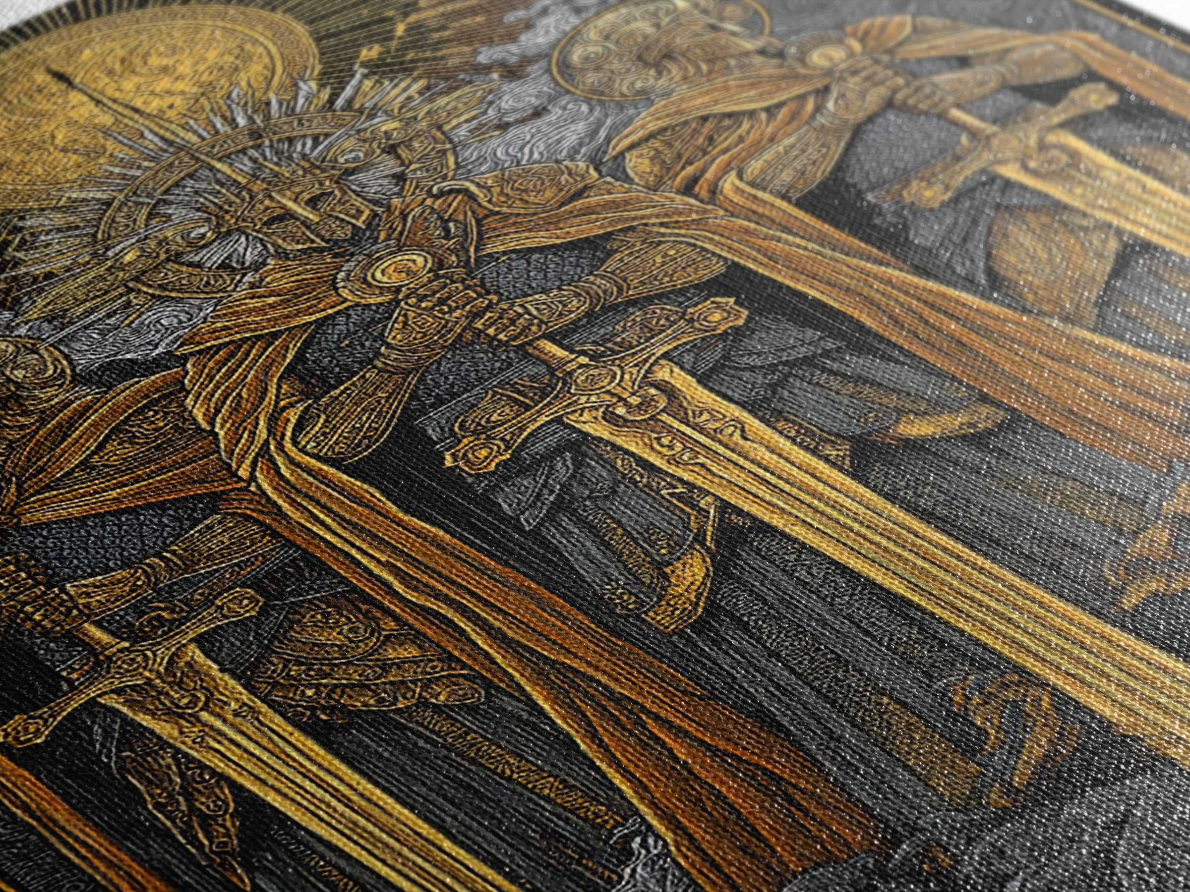 Brokkr and Sindri Canvas Gold Art Canvas Art – Dwarven Blacksmiths Norse Mythology Wall Decor, Office or Man Cave Gift, wood frame