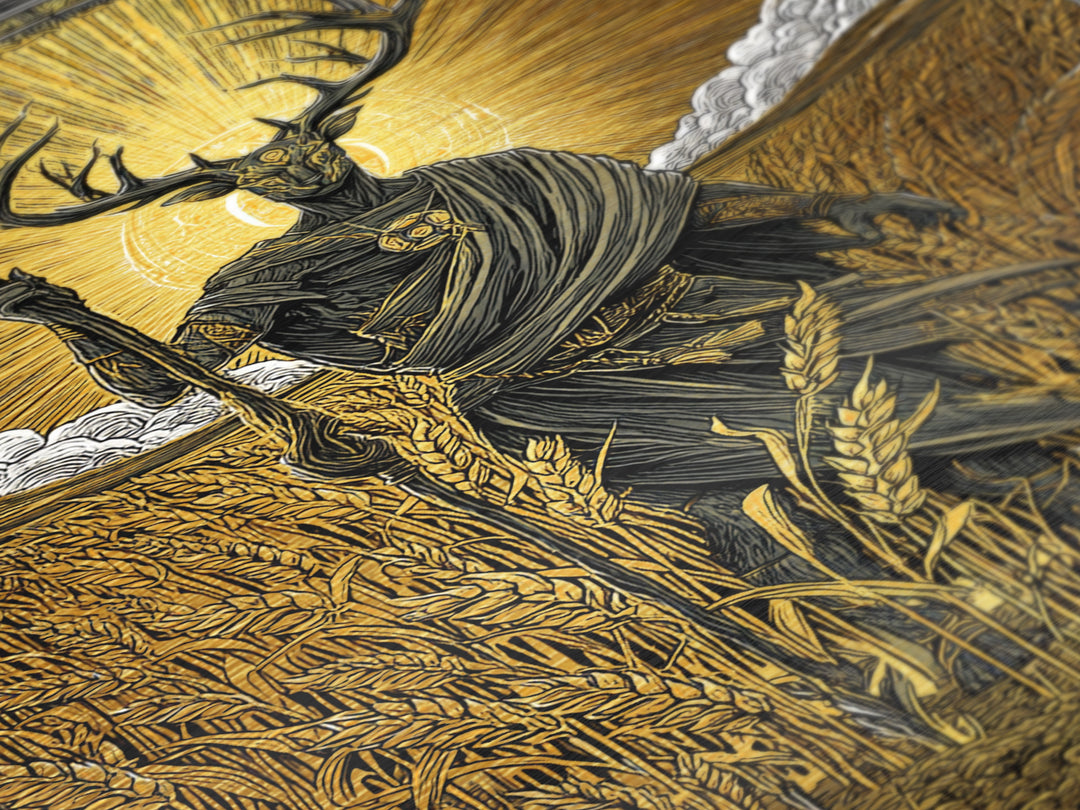 Norse God Frey Metallic Gold Art Metal Art, Nordic Mythology Wall Decor, framed in real wood, Viking Office Wall Art, Unique Dad Gift