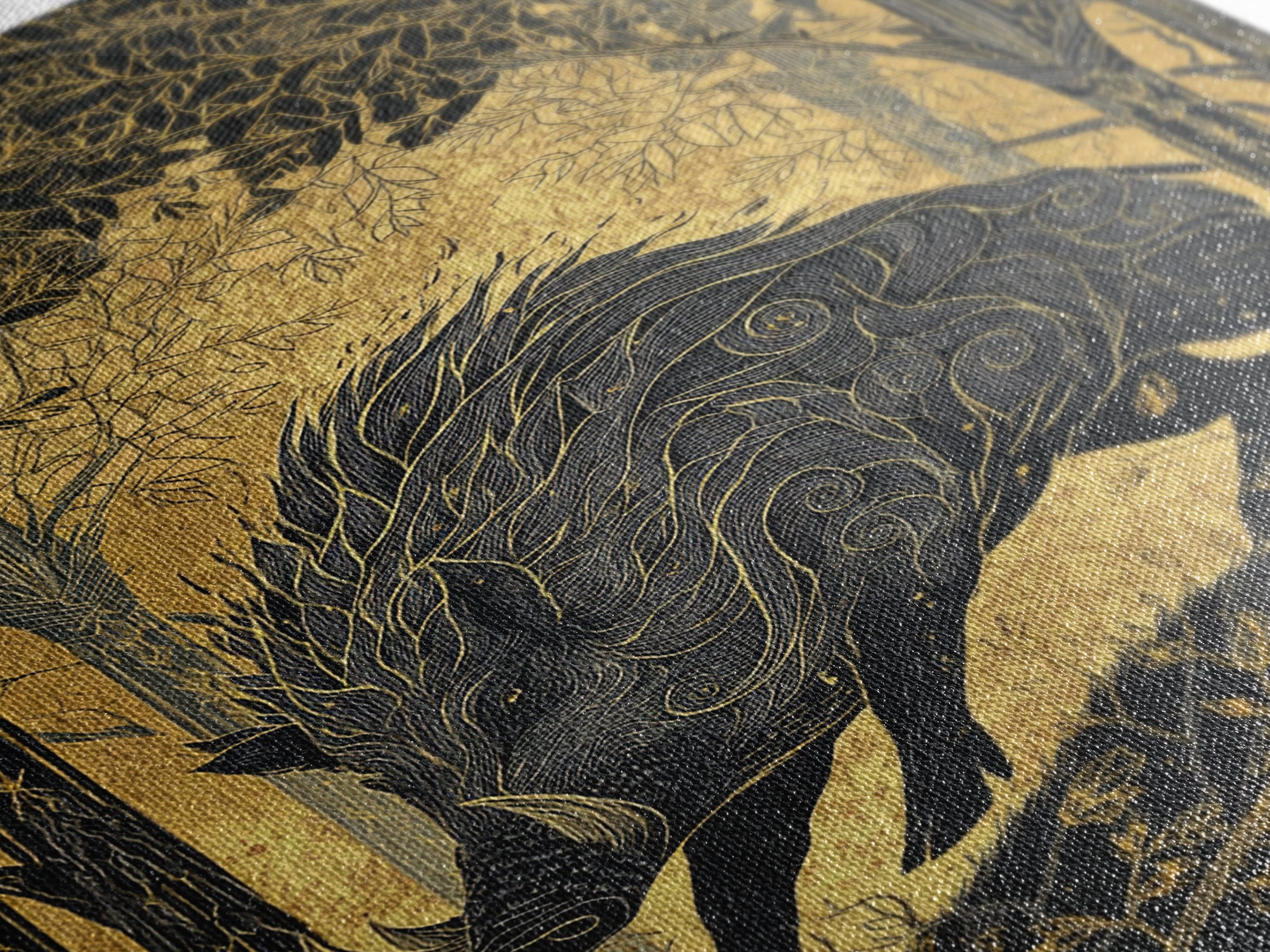 Gullinbursti Boar Norse Mythology Print Canvas Gold Art Canvas Art Nordic Wall Decor Viking Man Cave Art with real wood frame