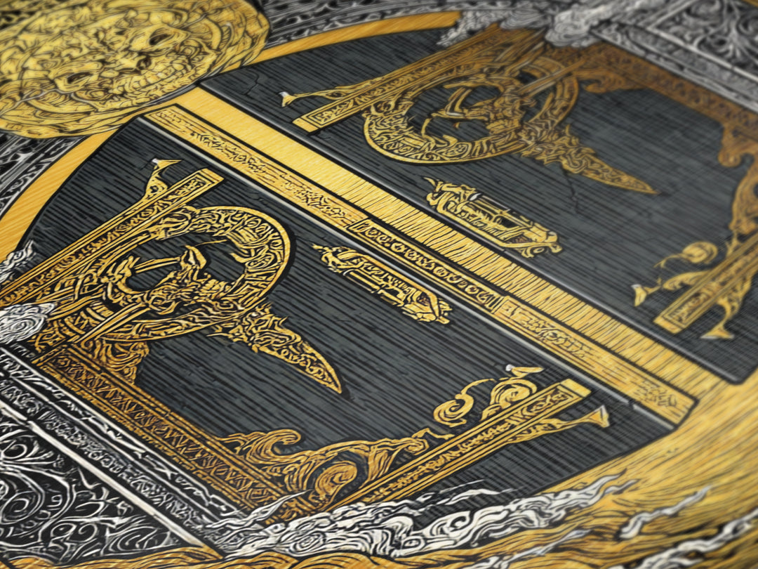 Helheim Norse Realm of the Dead Metallic Gold Art Metal Art Viking Mythology Wall Art Office Decor Man Cave framed in wood trim