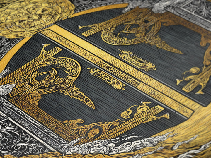 Helheim Norse Realm of the Dead Metallic Gold Art Metal Art Viking Mythology Wall Art Office Decor Man Cave framed in wood trim