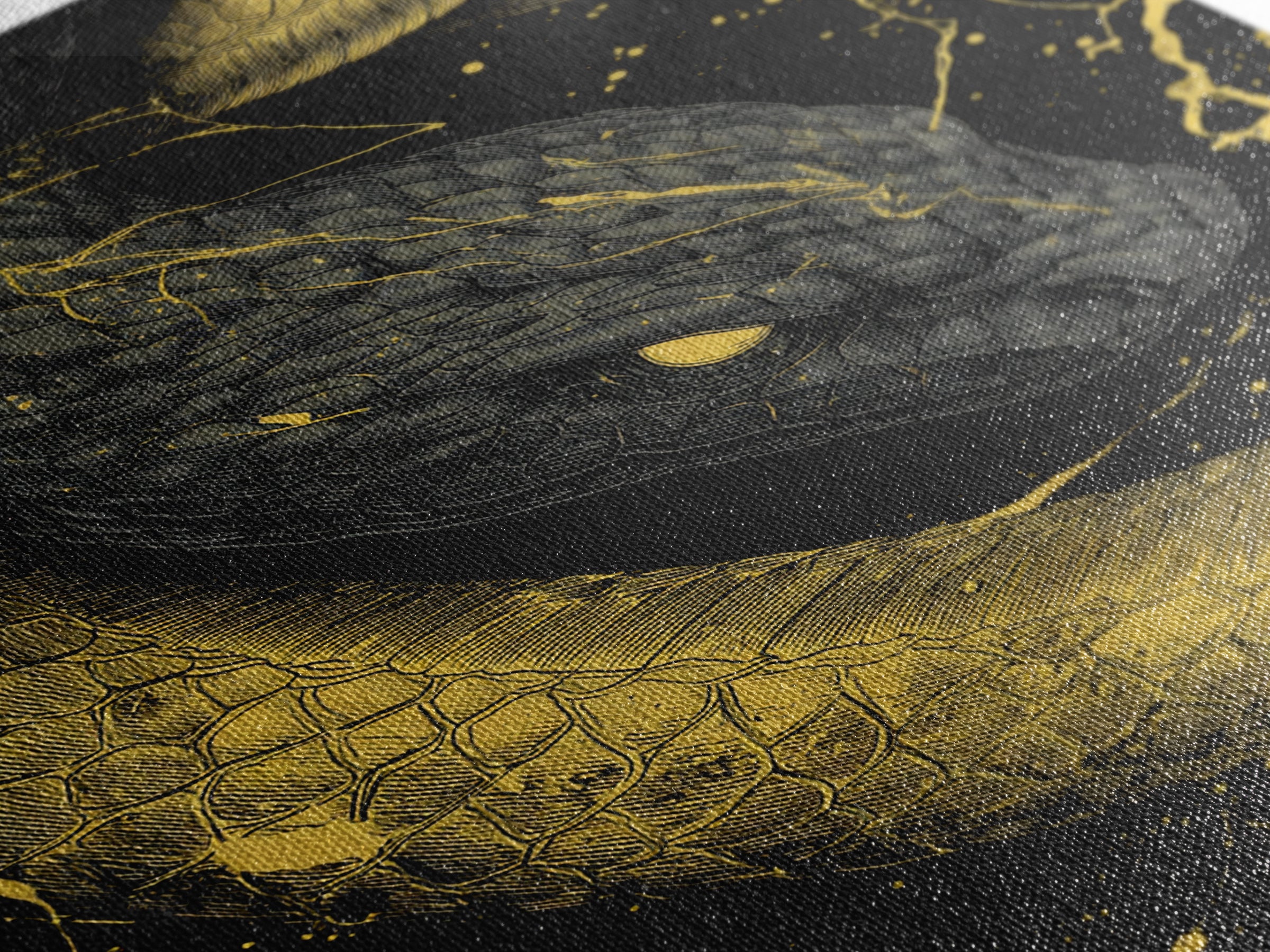 Canvas Gold Art Jrmungandr Midgard Serpent Canvas Art | Norse Wall Decor | Viking Office Art with real wood frame