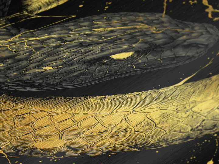 Metallic Gold Art Jrmungandr Midgard Serpent Metal Art | Norse Wall Decor | Viking Office Art with real wood frame