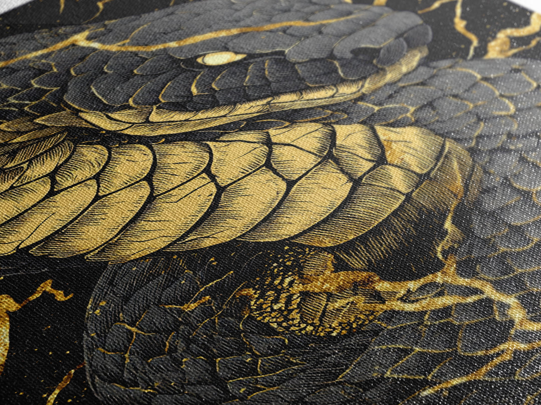 Jormungandr Midgard Serpent Canvas Gold Art Canvas Art Viking Mythology Wall Decor Nordic Office Man Cave Gift with wood frame