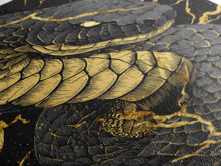 Jormungandr Midgard Serpent Canvas Gold Art Canvas Art Viking Mythology Wall Decor Nordic Office Man Cave Gift with wood frame