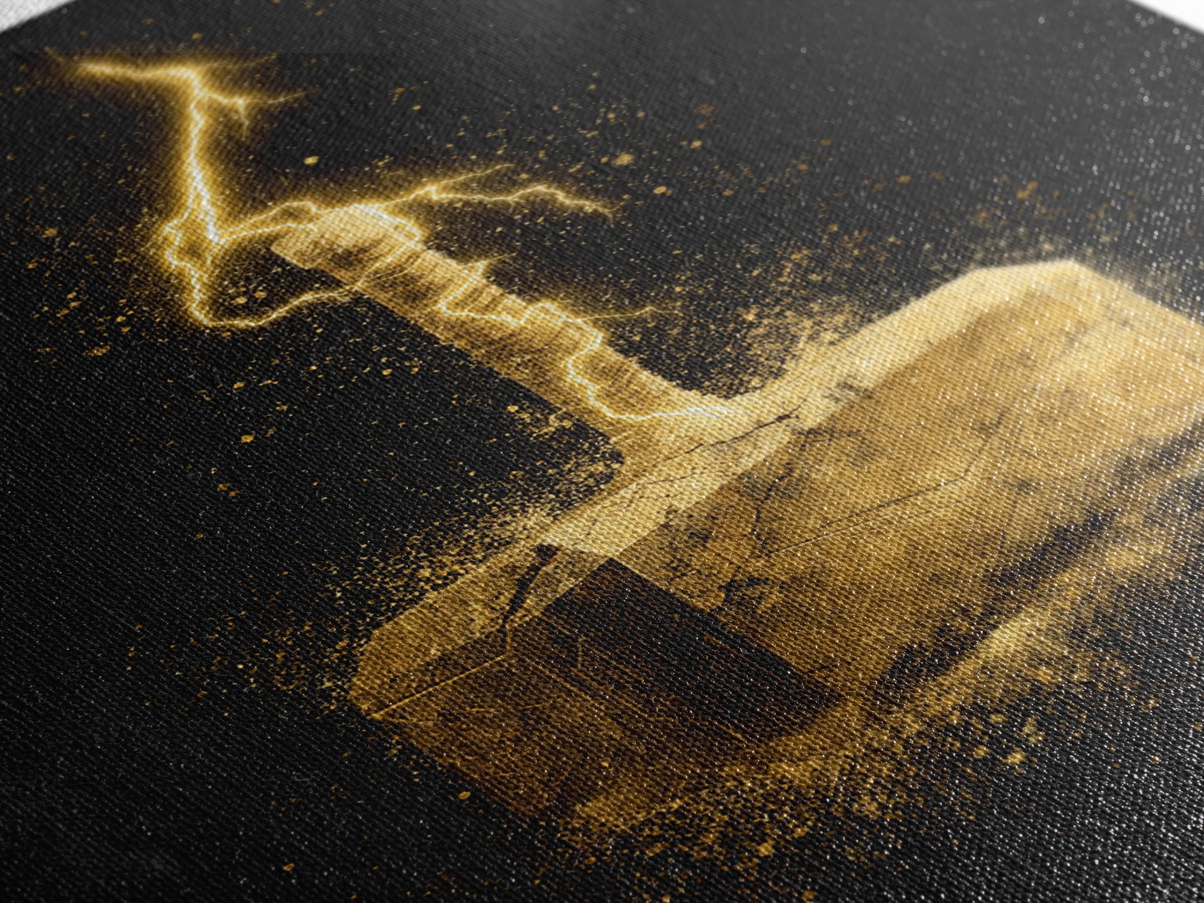 Canvas Gold Art of Thor’s Hammer Mjolnir, Norse Mythology inspired Canvas Art, Viking Man Cave wall décor with real wood framing