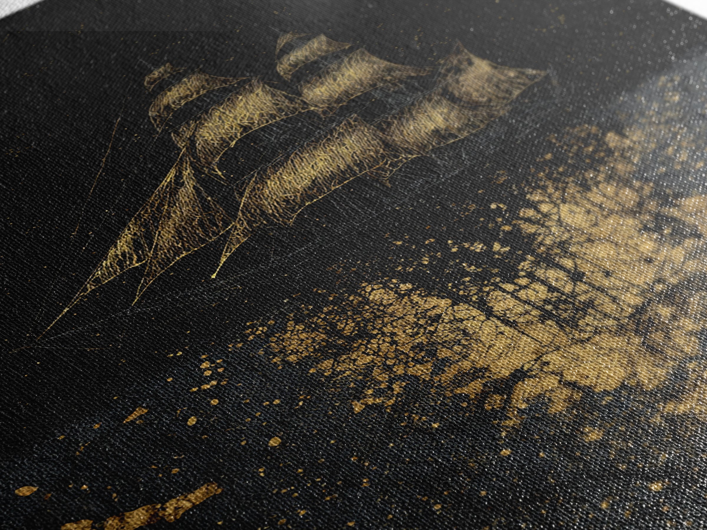 Canvas Gold Art of the Ship Naglfar, Viking Mythology Canvas Art, Norse legend inspired décor framed in natural wood for man cave wall
