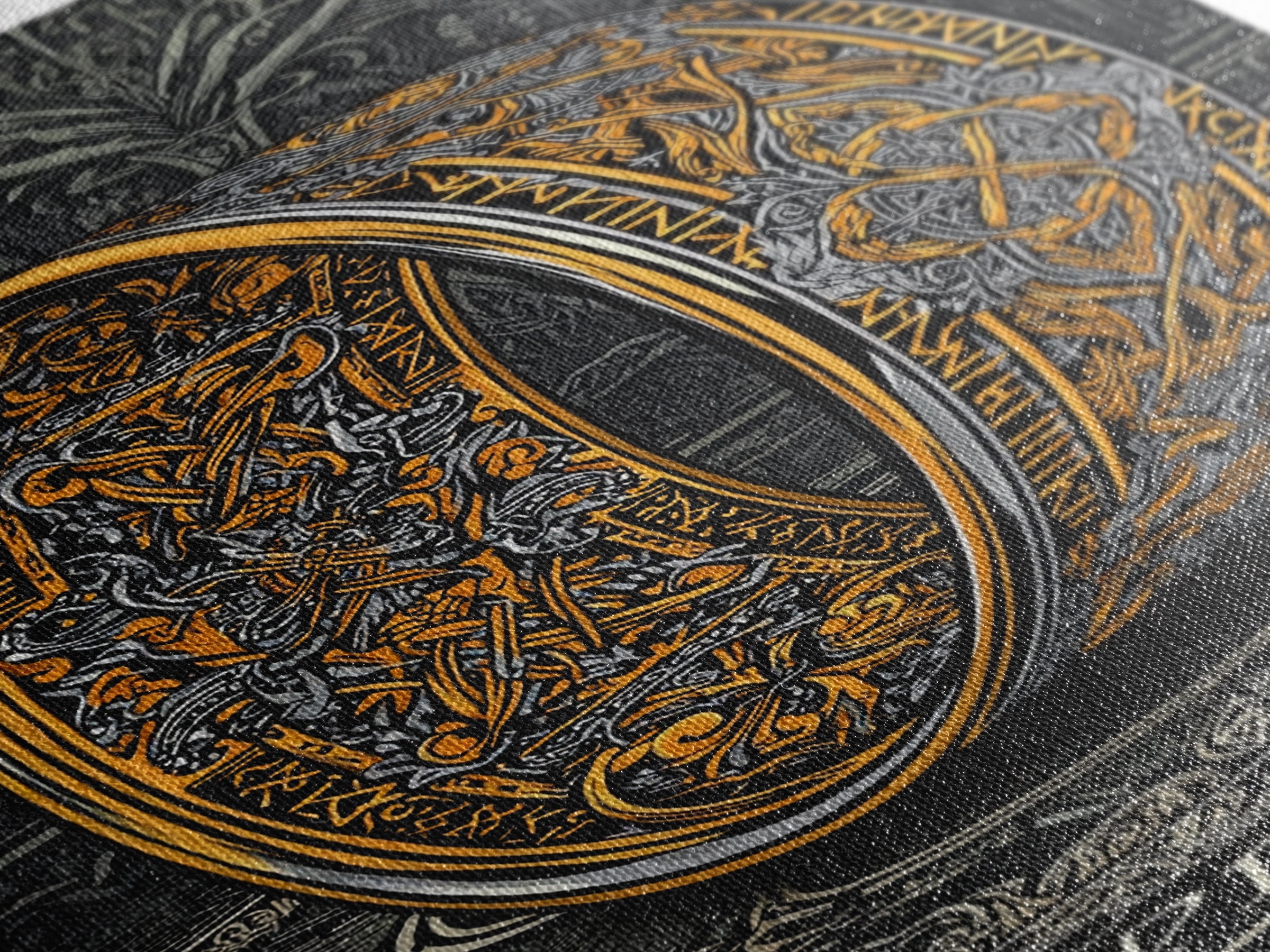 Canvas Gold Art Ornate Norse Ring Canvas Art – Nordic Mythology Viking Jewelry Wall Art, Unique Dad Gift framed with natural wood