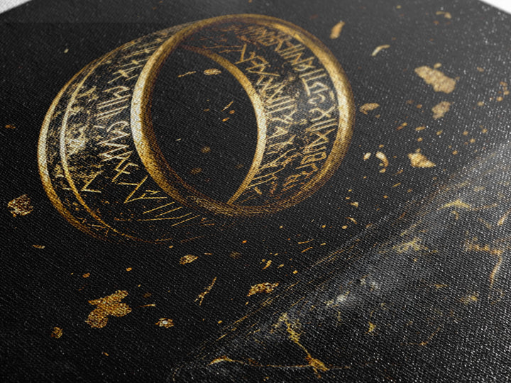Viking Rune Ring Canvas Gold Art Canvas Art – Nordic Mythology Office Wall Art, Norse Man Cave Decor with handcrafted real wood frame