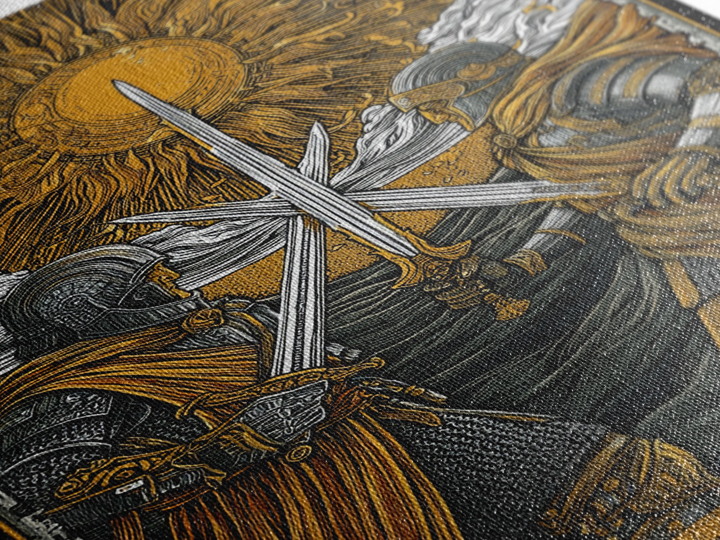 Norse Warriors in Battle Canvas Gold Art, Viking Canvas Art with real wood frame, Perfect for Man Cave, Office Wall Art, or Dad Gift