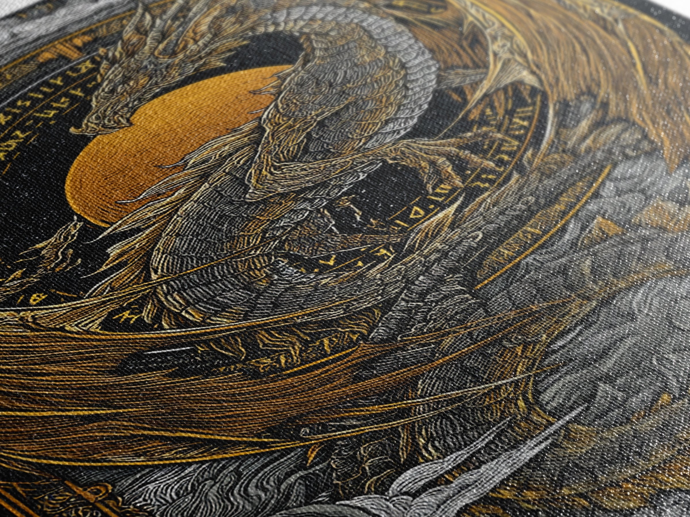 Canvas Gold Art of Jörmungandr Norse Dragon, Viking Myth Canvas Art framed in real wood, Nordic decor perfect for office or study