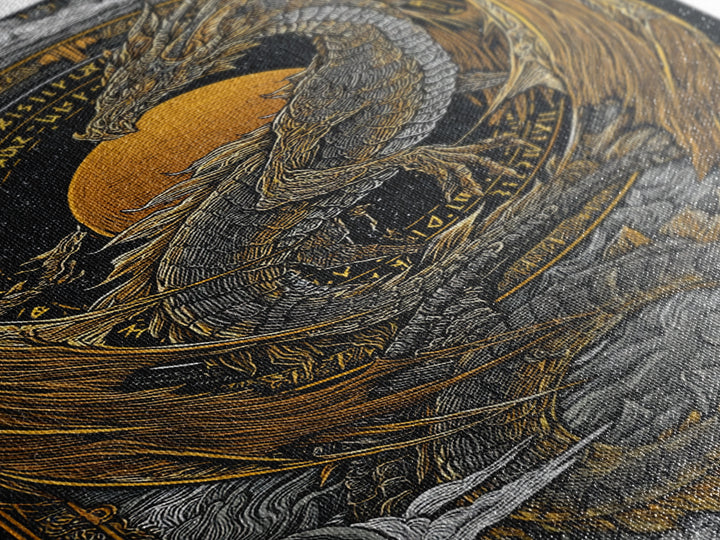 Canvas Gold Art of Jörmungandr Norse Dragon, Viking Myth Canvas Art framed in real wood, Nordic decor perfect for office or study